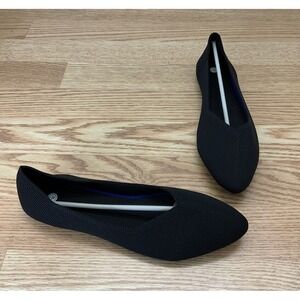 Womens Black Cloth Pointed Toe Slip On Shoes Size 7